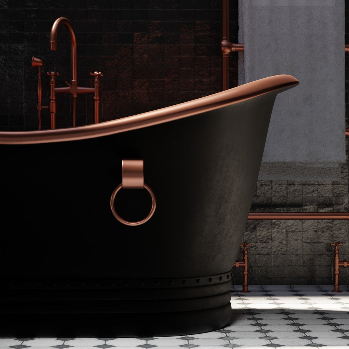 Black Copper Freestanding Soaking Tub – Handcrafted – detail of black copper finish