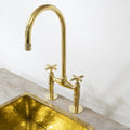 Unlacquered Brass Bridge Kitchen Faucet – Cross Handles