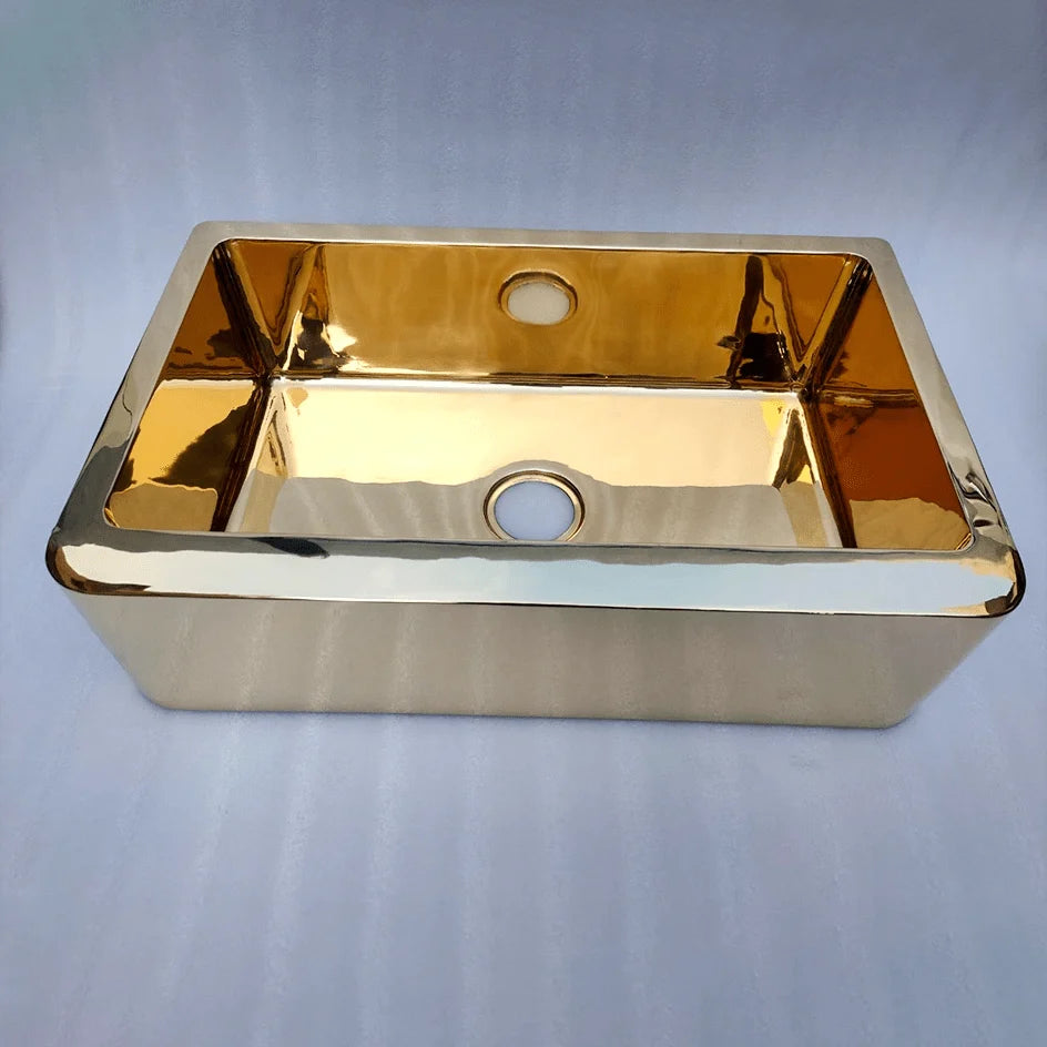 Unlacquered Brass Farmhouse Sink - 30in Apron Front - close-up detail