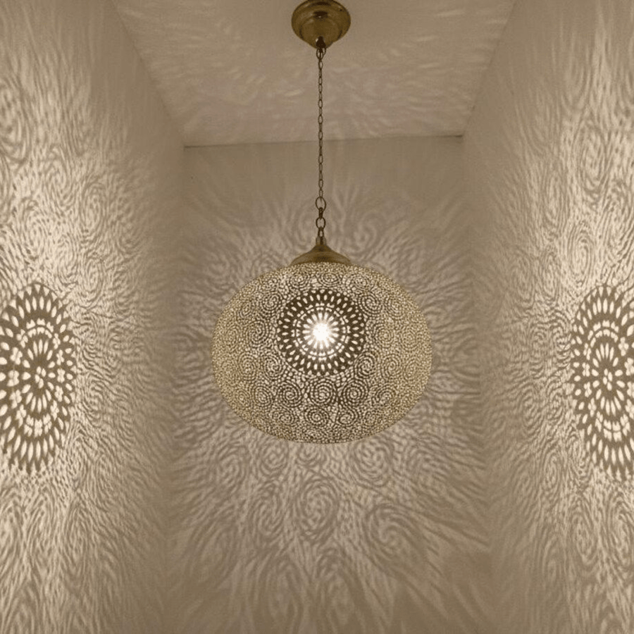 Brass Pendant Light – Boho Hanging Lamp with Shadow Patterns