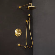 Unlacquered Brass Thermostatic Shower System – Exposed Pipe, Rain Head