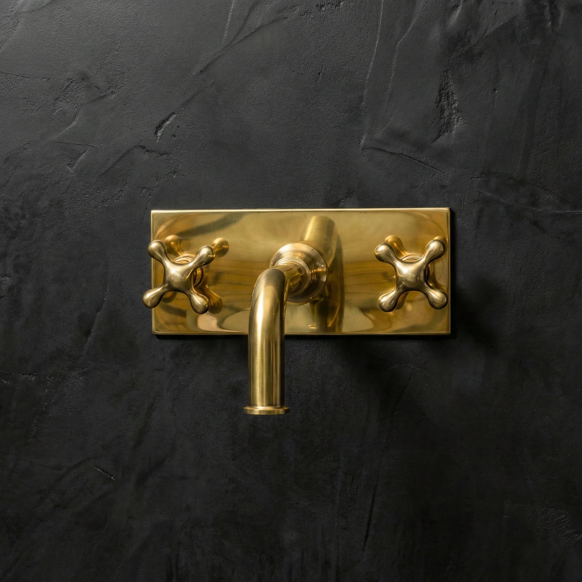 Wall-Mounted Brass Faucet – Rectangular Backplate – detail of rectangular backplate