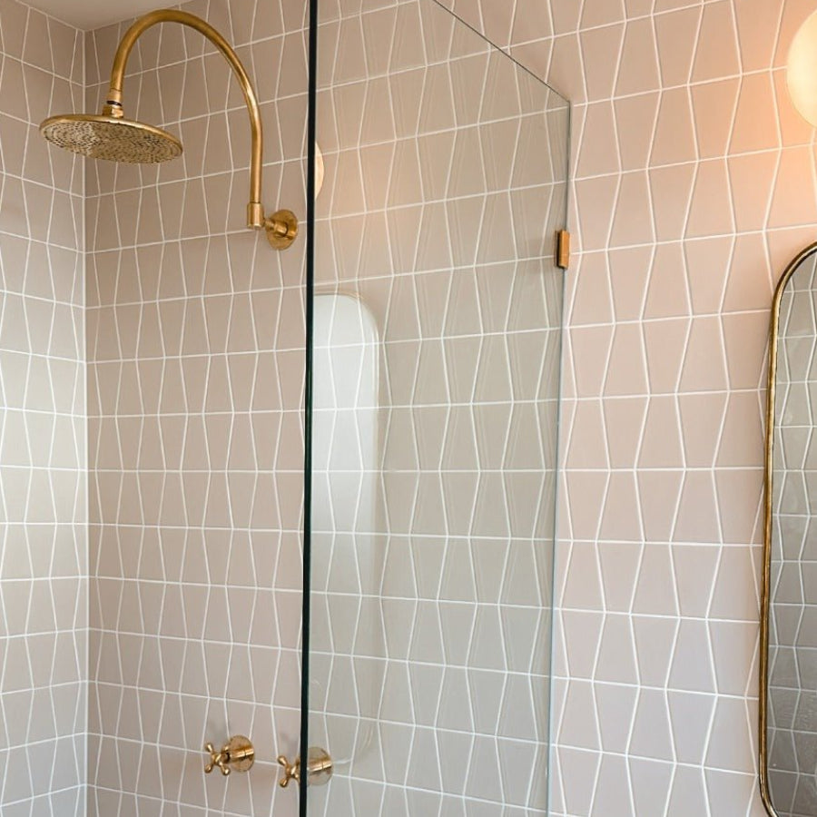 Unlacquered Brass Rainfall Shower System – Arch Design – detail of arch design