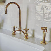 Unlacquered Brass Victorian-Style Bridge Kitchen Faucet