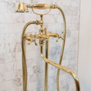 Unlacquered Brass Wall-Mounted Tub Filler with Handheld Shower
