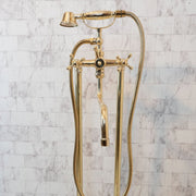 Unlacquered Brass Wall-Mounted Tub Filler with Handheld Shower