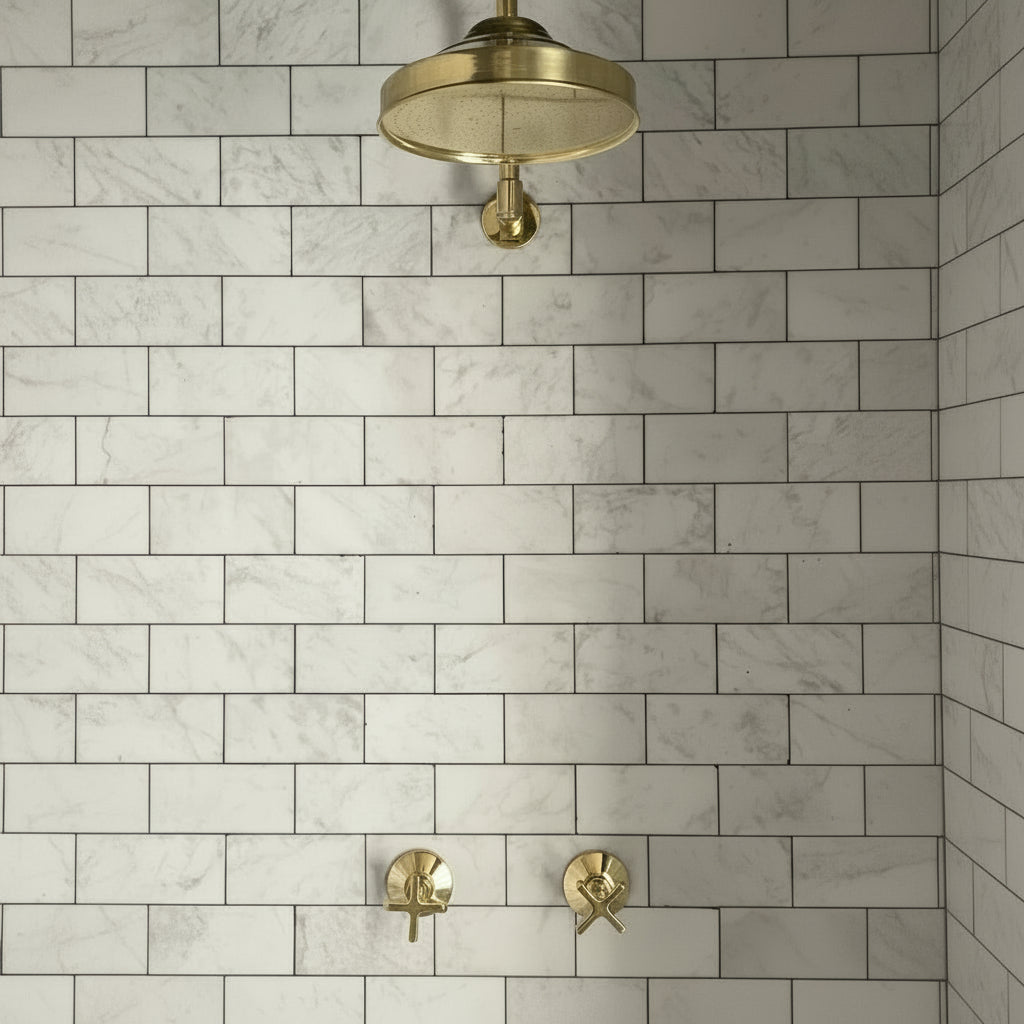 Unlacquered Brass Rainfall Shower System – Arch Design