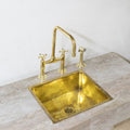 Unlacquered Brass Bridge Kitchen Faucet with Hand Sprayer