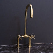 Unlacquered Brass Bridge Kitchen Faucet – Curved Legs, Cross Handles