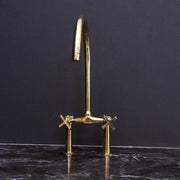 Unlacquered Brass Bridge Kitchen Faucet – Curved Legs, Cross Handles