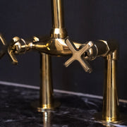 Unlacquered Brass Bridge Kitchen Faucet – Curved Legs, Cross Handles