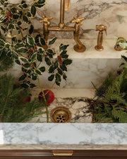 Unlacquered Brass Victorian Bridge Kitchen Faucet – Curved Legs
