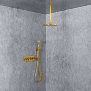 Ceiling Mount Rain Shower System with Hand Shower – Unlacquered Brass