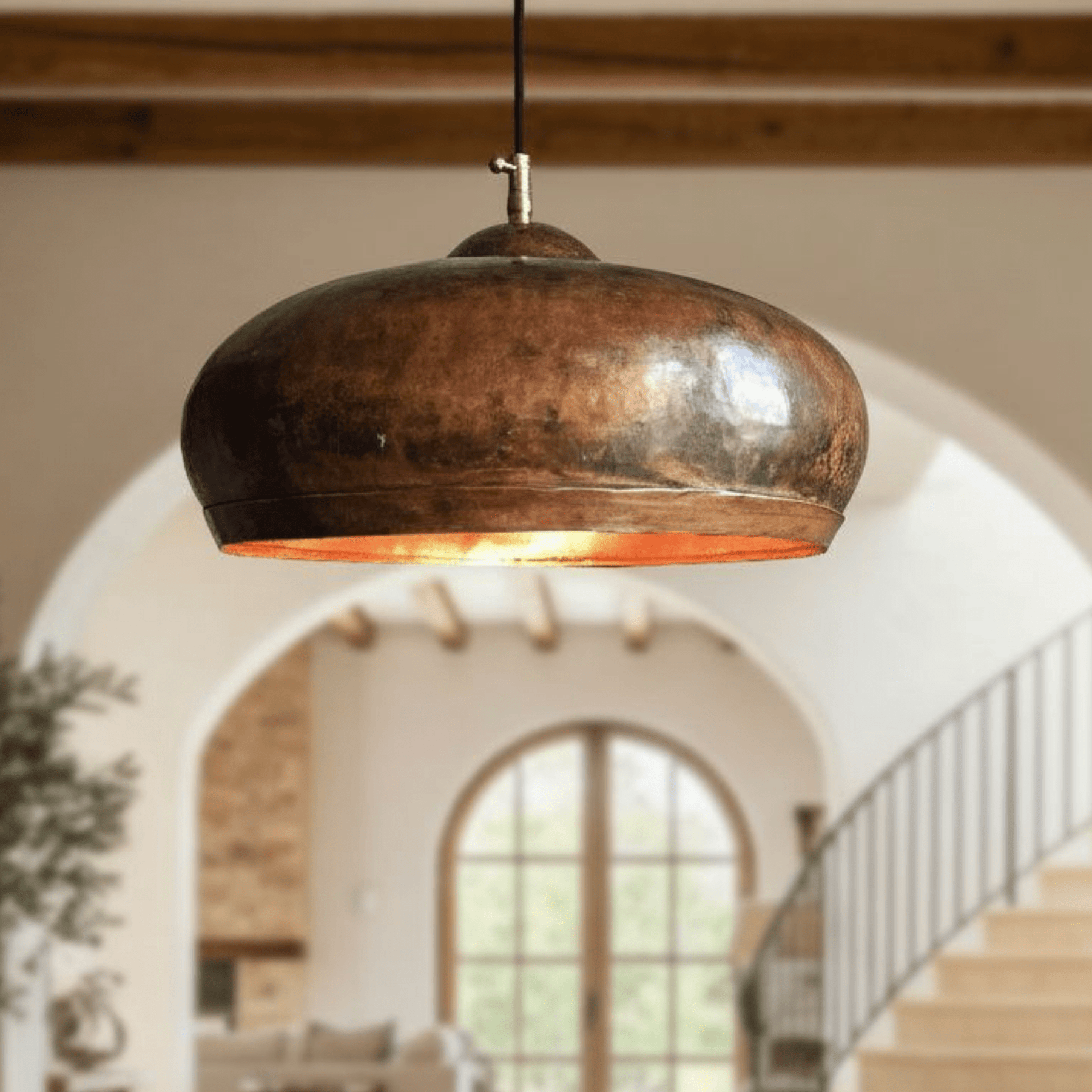 Hammered Copper Dome Pendant – Oxidized Rustic Kitchen Light