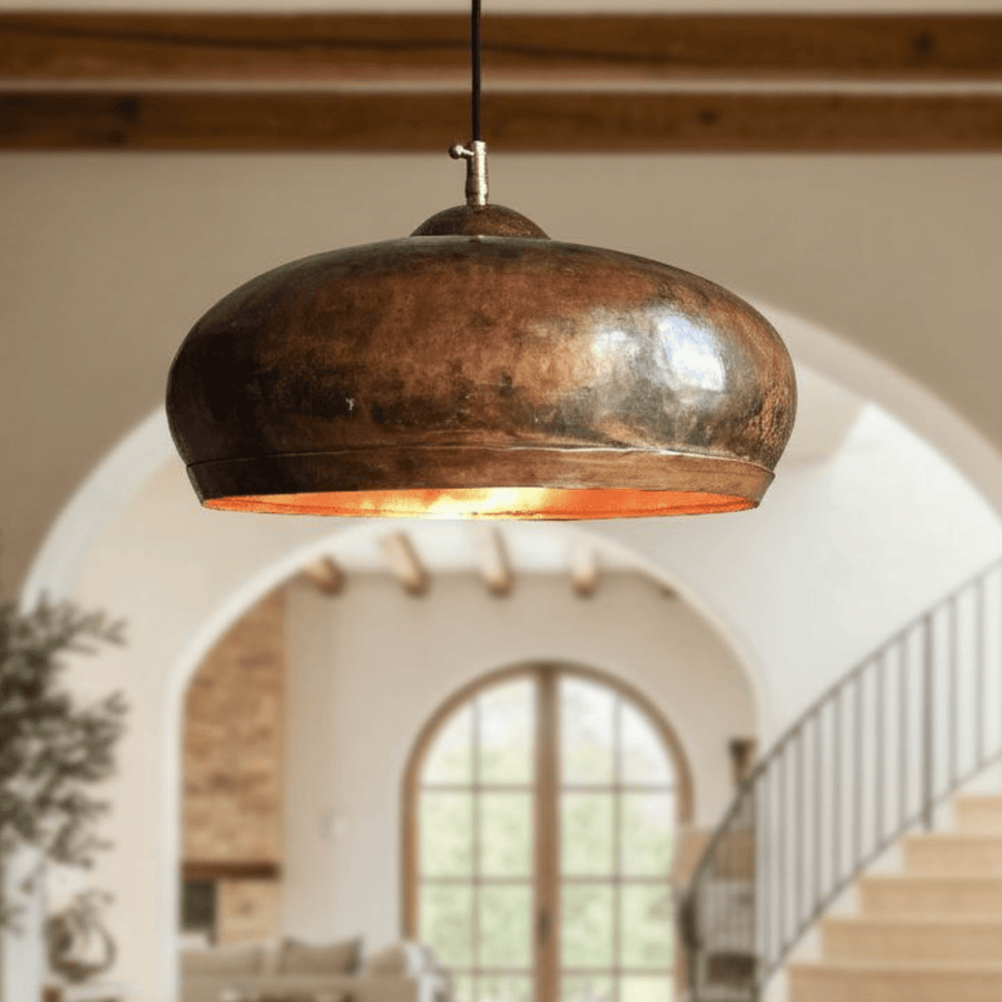 Hammered Copper Dome Pendant – Oxidized Rustic Kitchen Light