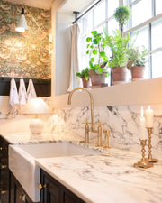 Unlacquered Brass High-Arch Bridge Kitchen Faucet with Sprayer