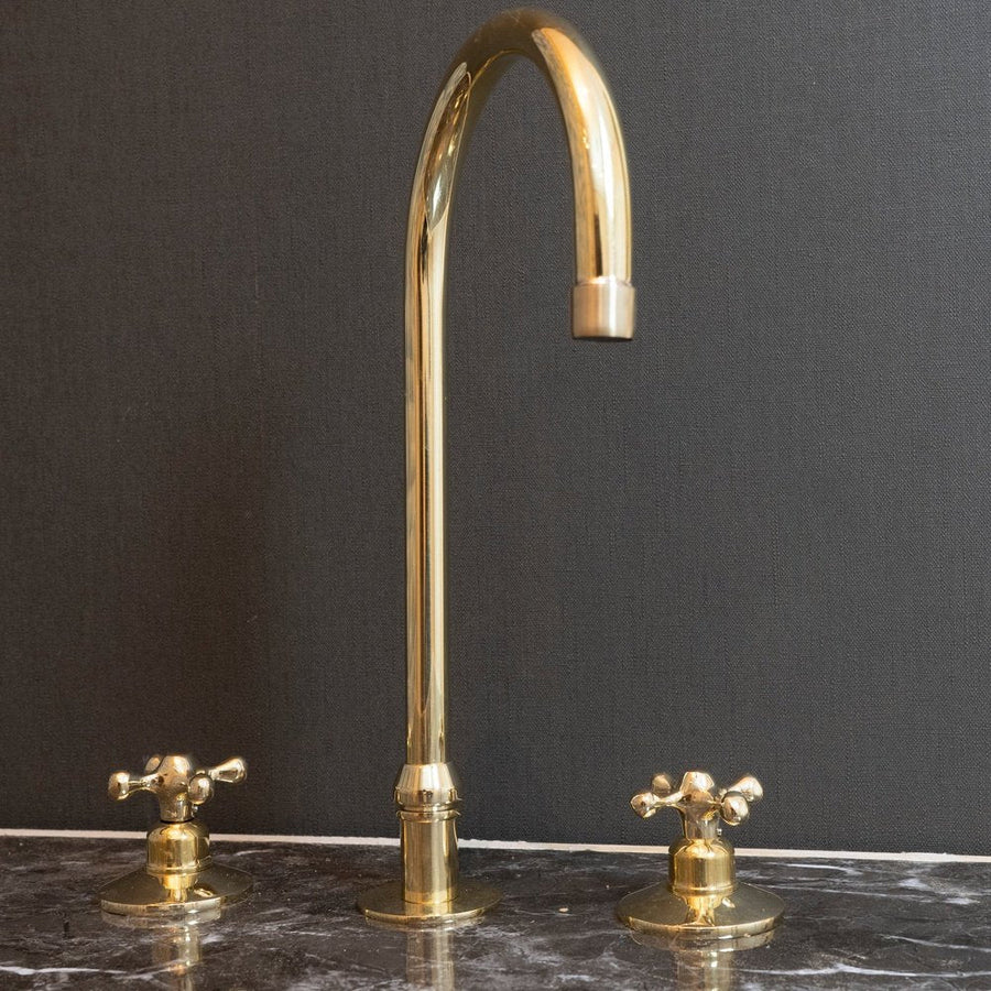 Unlacquered Brass Deck-Mounted Countertop Faucet – 3-Hole Widespread