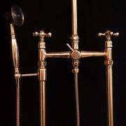 Unlacquered Brass Floor-Mounted Tub Filler with Handheld Shower
