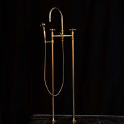 Unlacquered Brass Floor-Mounted Tub Filler with Handheld Shower