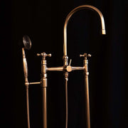 Unlacquered Brass Floor-Mounted Tub Filler with Handheld Shower