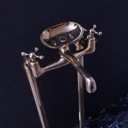 Freestanding Brass Clawfoot Tub Filler with Soap Holder