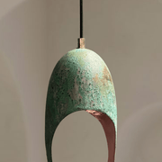 Green Patina Copper Pendant – Cutout Dome Ceiling Light