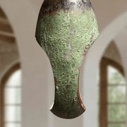 Green Patina Copper Pendant – Handmade Oval Cutout Fixture
