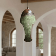 Green Patina Copper Pendant – Handmade Oval Cutout Fixture