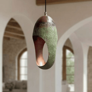 Green Patina Copper Pendant – Handmade Oval Cutout Fixture