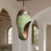 Green Patina Copper Pendant – Handmade Oval Cutout Fixture