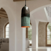 Green Patina Copper Pendant – Oxidized Cylinder Ceiling Lamp