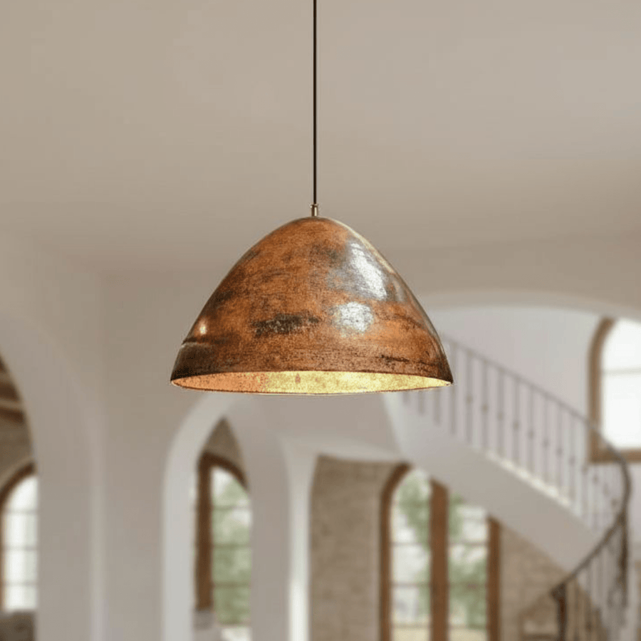 Hammered Copper Dome Pendant – Rustic Kitchen Island Light