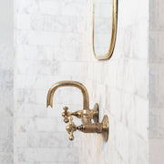 Hammered Unlacquered Brass Wall-Mounted Bathroom Faucet