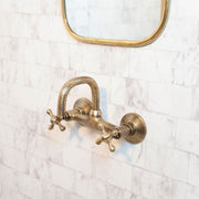 Hammered Unlacquered Brass Wall-Mounted Bathroom Faucet