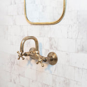 Hammered Unlacquered Brass Wall-Mounted Bathroom Faucet