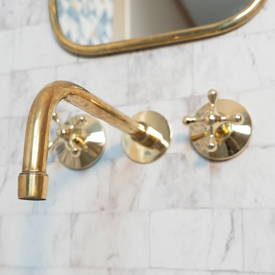 Unlacquered Brass Wall-Mounted Faucet – Lever Handle