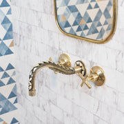 Handcrafted Brass Wall-Mounted Faucet – Cobra Wood Handle