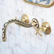 Handcrafted Brass Wall-Mounted Faucet – Cobra Wood Handle