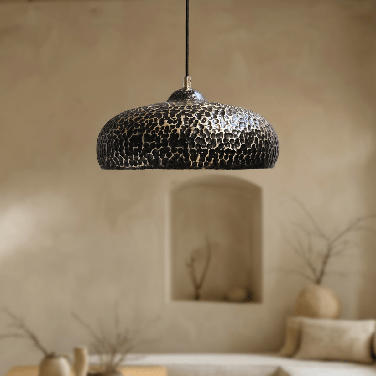Hammered Brass Dome Pendant Light – Kitchen & Dining Fixture – front view