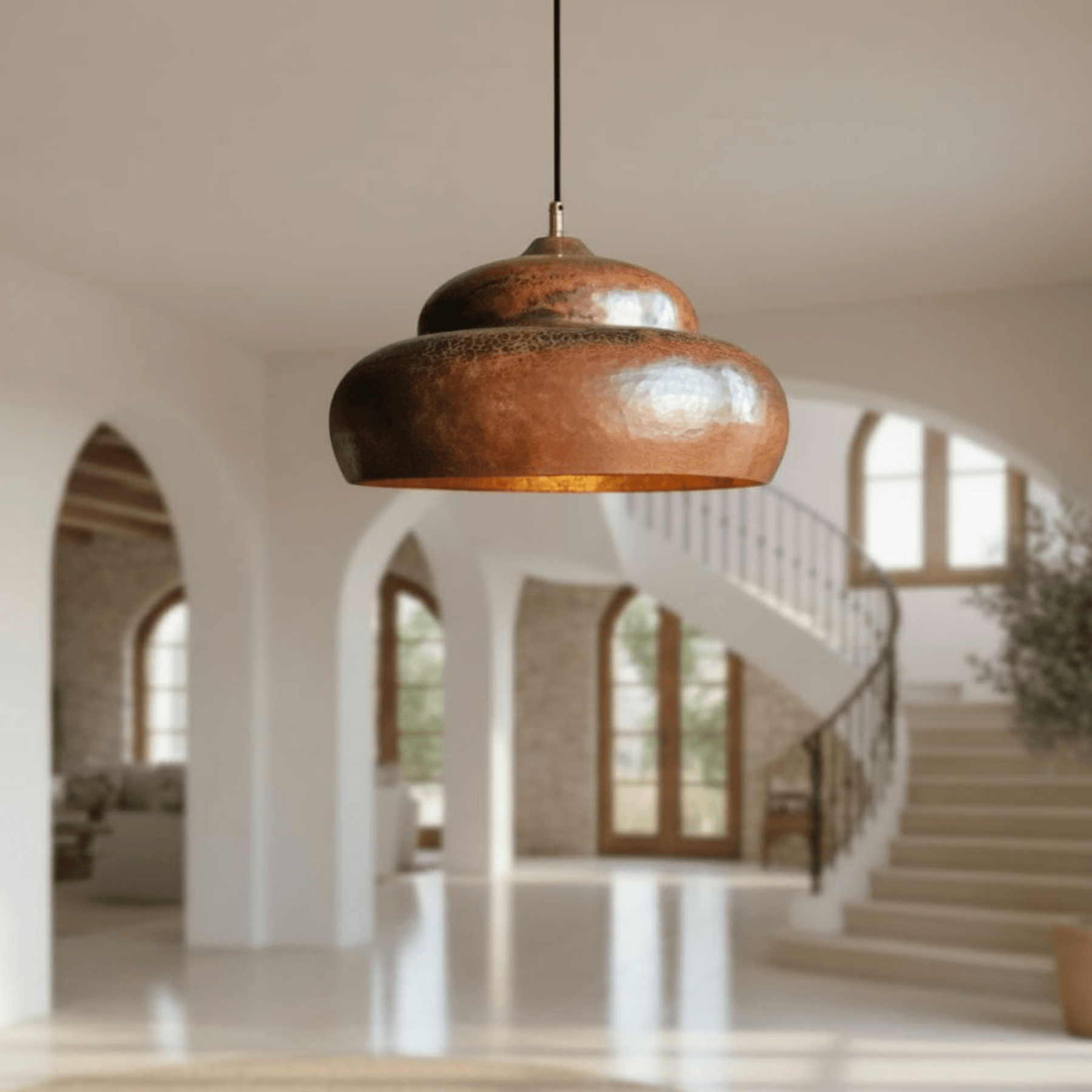 Hammered Solid Copper Dome Pendant – Rustic Farmhouse Fixture