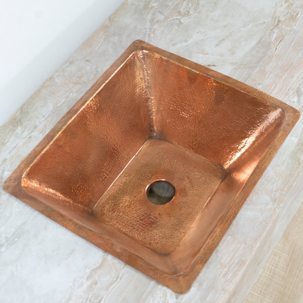 Hammered Solid Brass Undermount Bathroom Sink - detail view