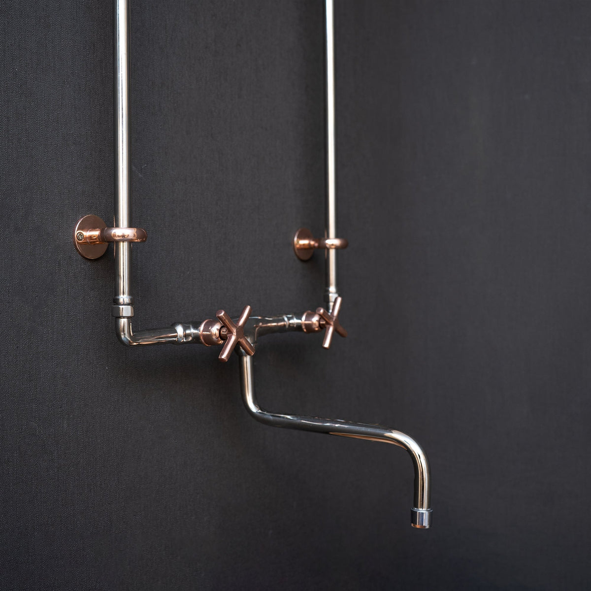 Handcrafted Wall-Mounted Sink Faucet – Exposed Supply Lines – side profile