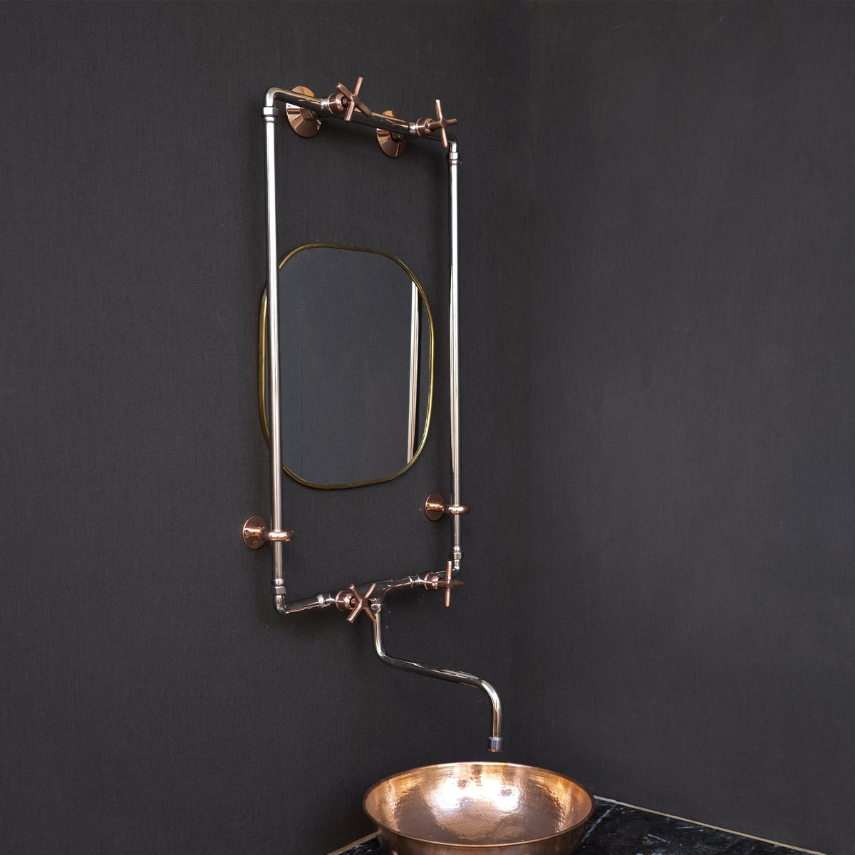 Handcrafted Wall-Mounted Sink Faucet – Exposed Supply Lines