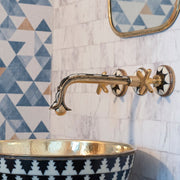 Unlacquered Brass Wall-Mount Faucet with Wood Handles