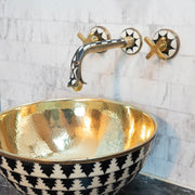 Unlacquered Brass Wall-Mount Faucet with Wood Handles