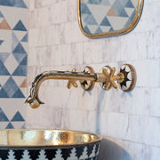 Unlacquered Brass Wall-Mount Faucet with Wood Handles