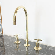 Handmade Unlacquered Brass Widespread Kitchen Faucet – 3-Hole