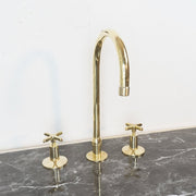 Handmade Unlacquered Brass Widespread Kitchen Faucet – 3-Hole