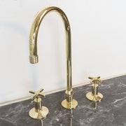 Handmade Unlacquered Brass Widespread Kitchen Faucet – 3-Hole