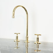 Handmade Unlacquered Brass Widespread Kitchen Faucet – 3-Hole